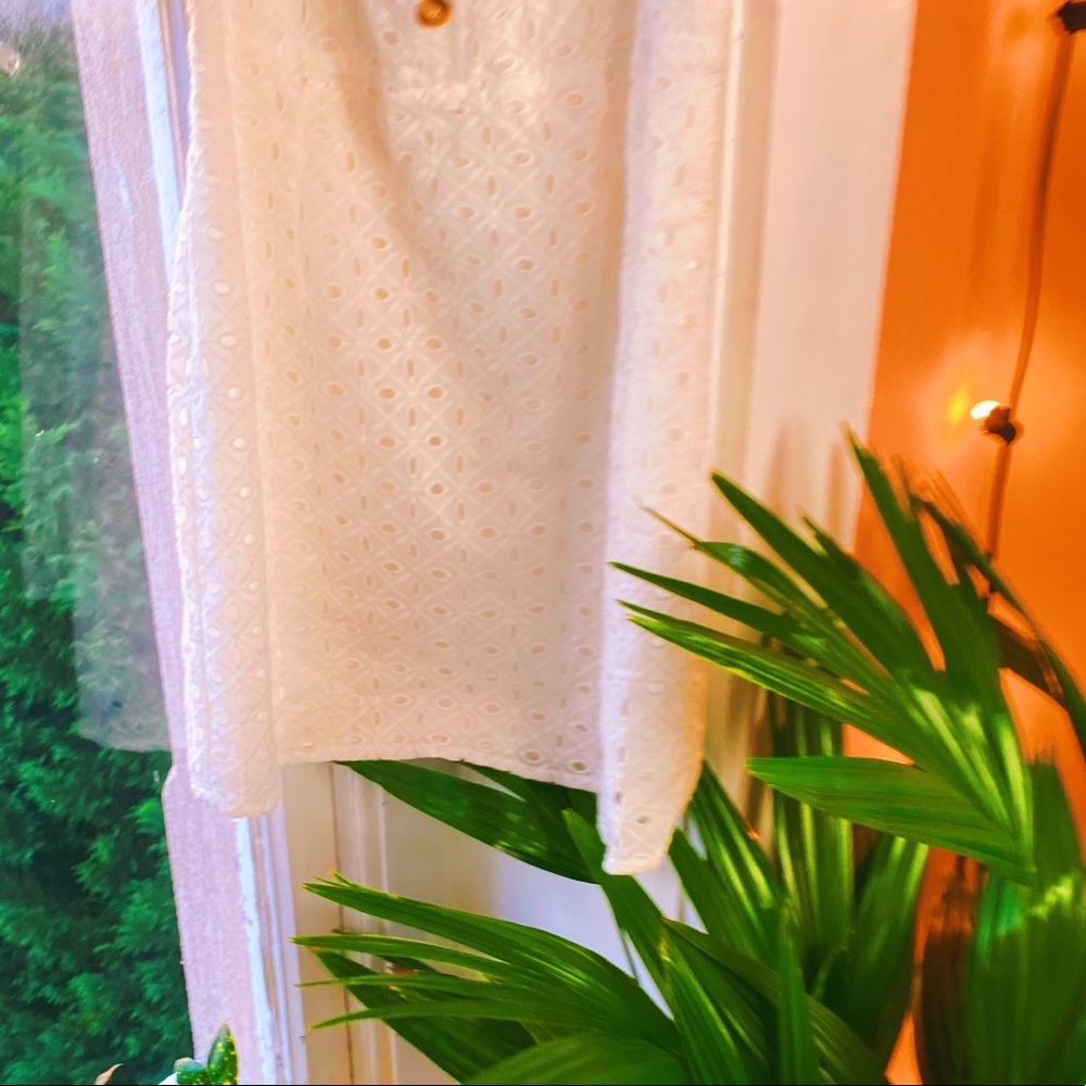 Blush Boutique White Crochet Lasercut Peasant Sleeved Fitted Dress ๐ - Picture 4 of 7